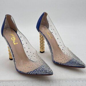 FSJ Women Studded Pointed Toe Transparent Pumps Metal heel Shoes